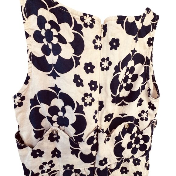 Tory Burch Women's Size 2 Floral Sleeveless Linen Dress Navy & White  Mini - Picture 6 of 9